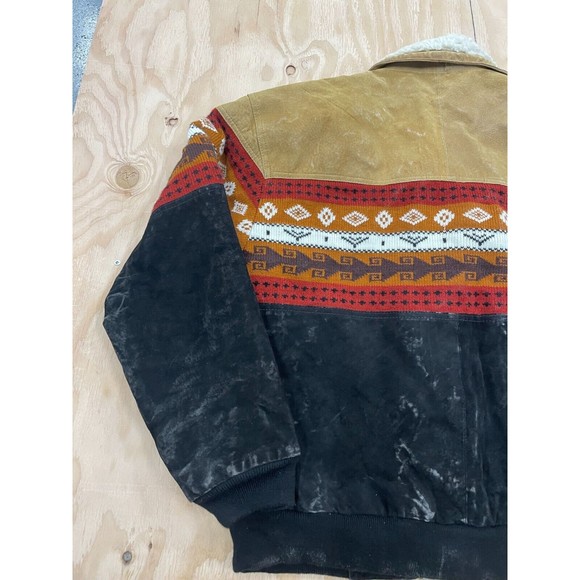 Vintage Suede Sherpa Jacket Coat Southwestern Pattern Mens Size Large WIB - Picture 10 of 11